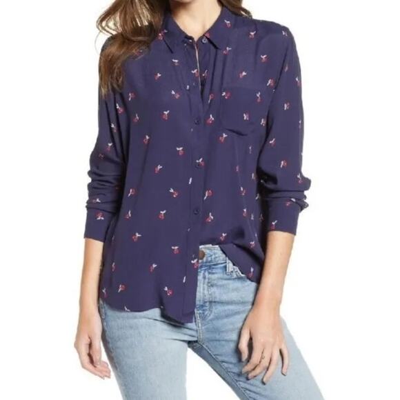 Rails Kate Button Down Shirt in Navy Cherries - Picture 1 of 9